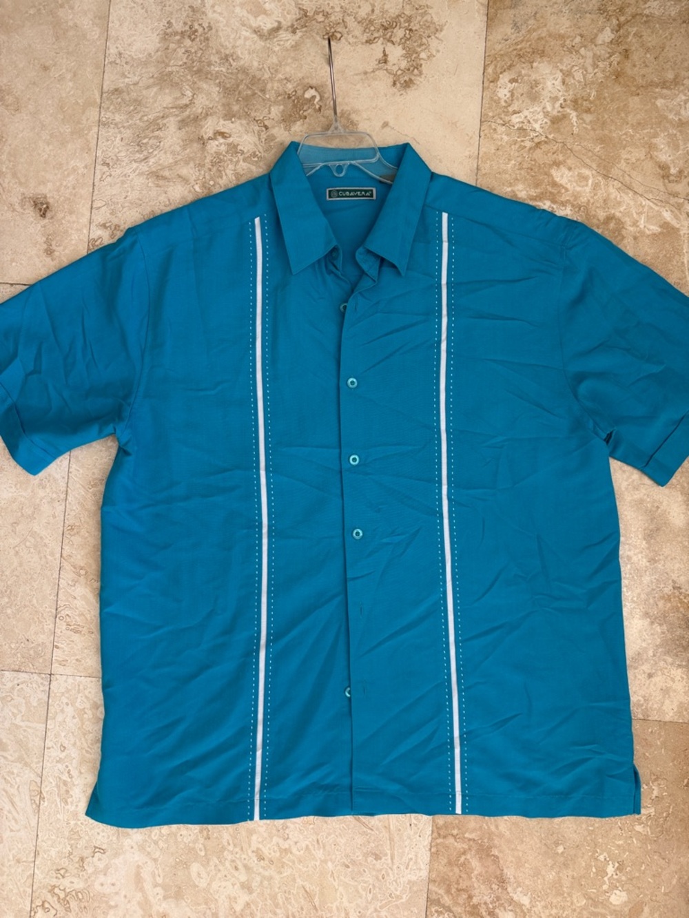 Cubavera Teal Short Sleeve Button-Down Guayabera-Style Shirt
